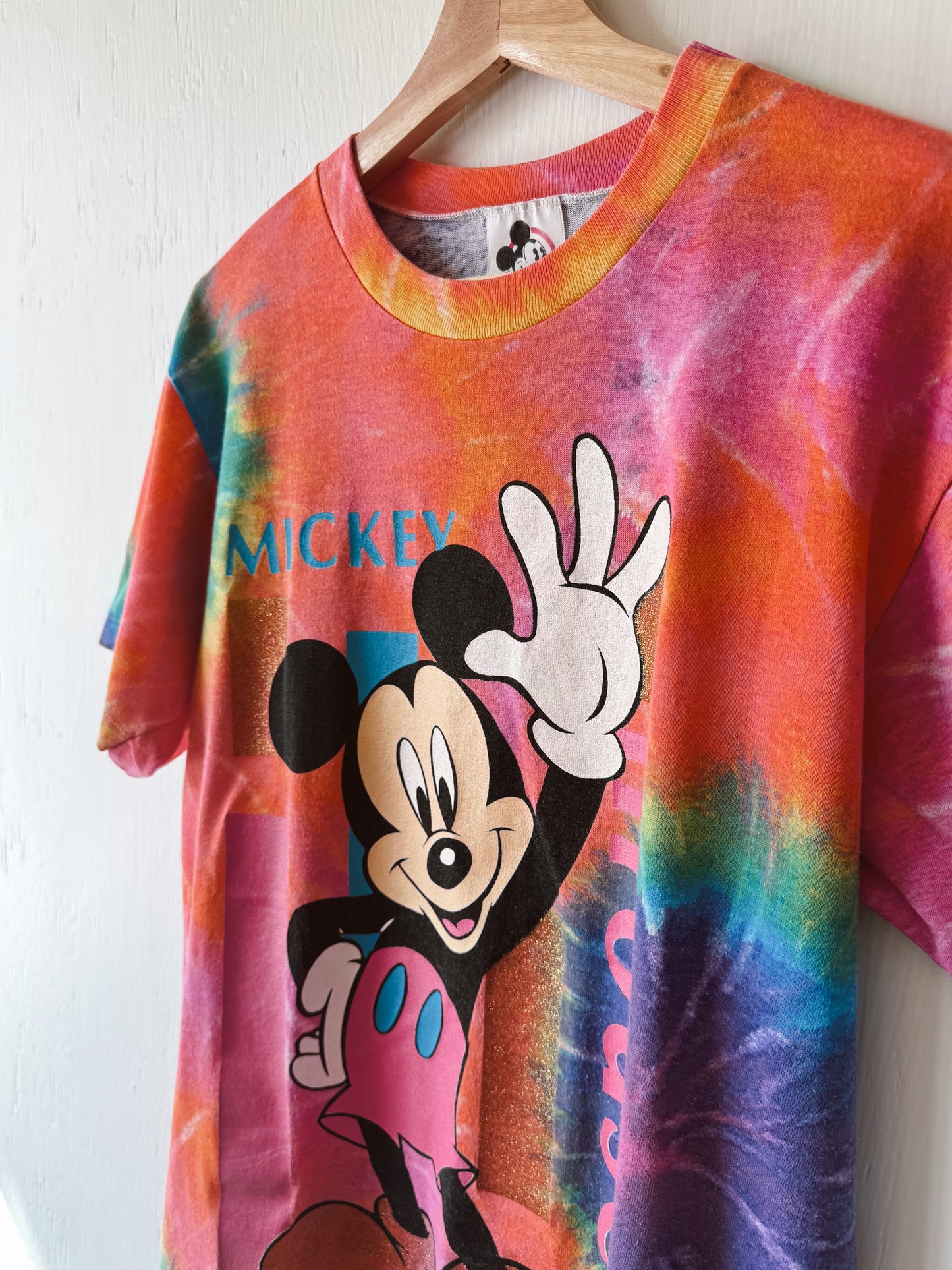VINTAGE 90’s Tie Dye Shimmer Mickey Tee - M