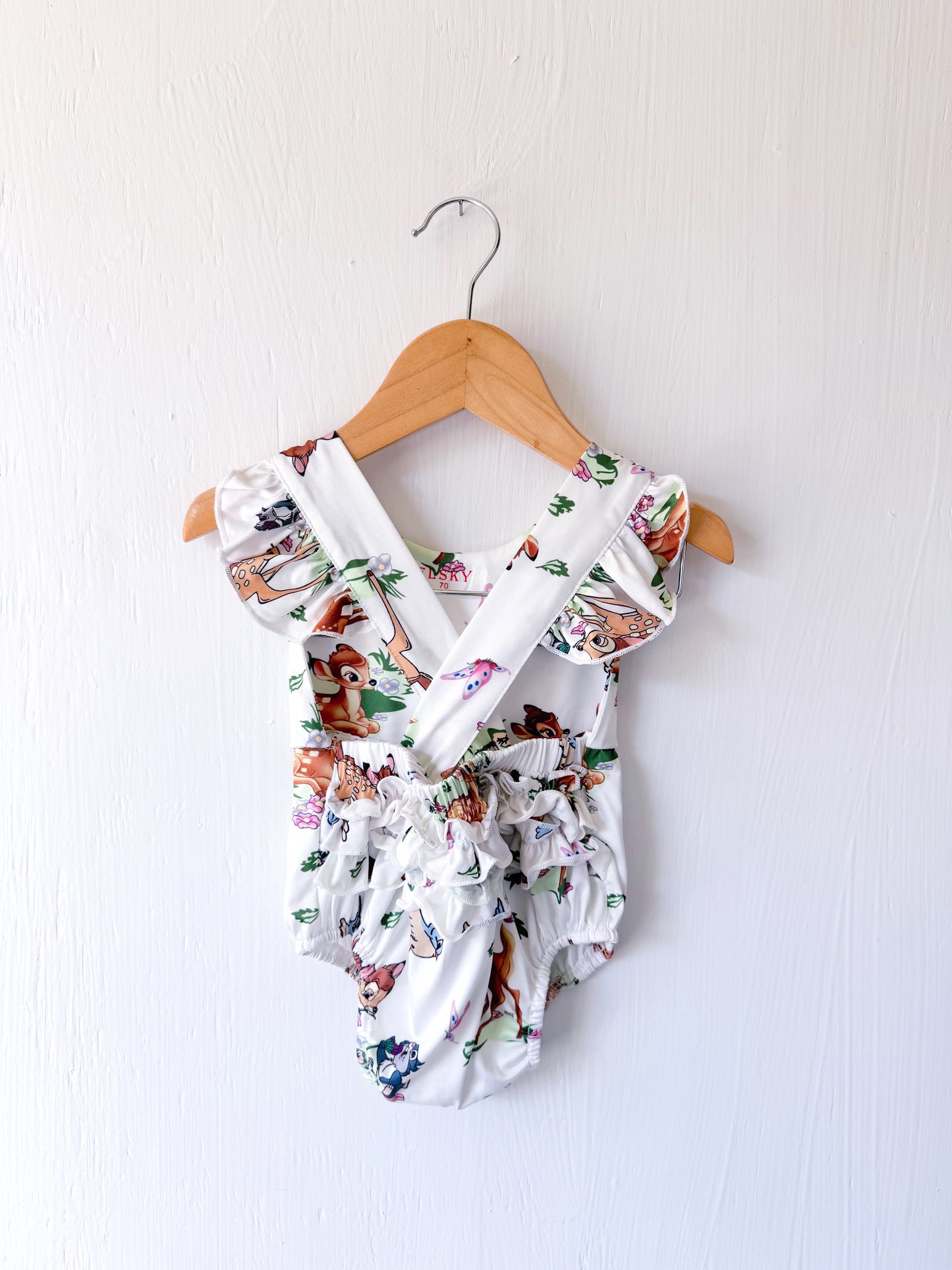 NEW Bambi Print Ruffle Romper - 0/6M