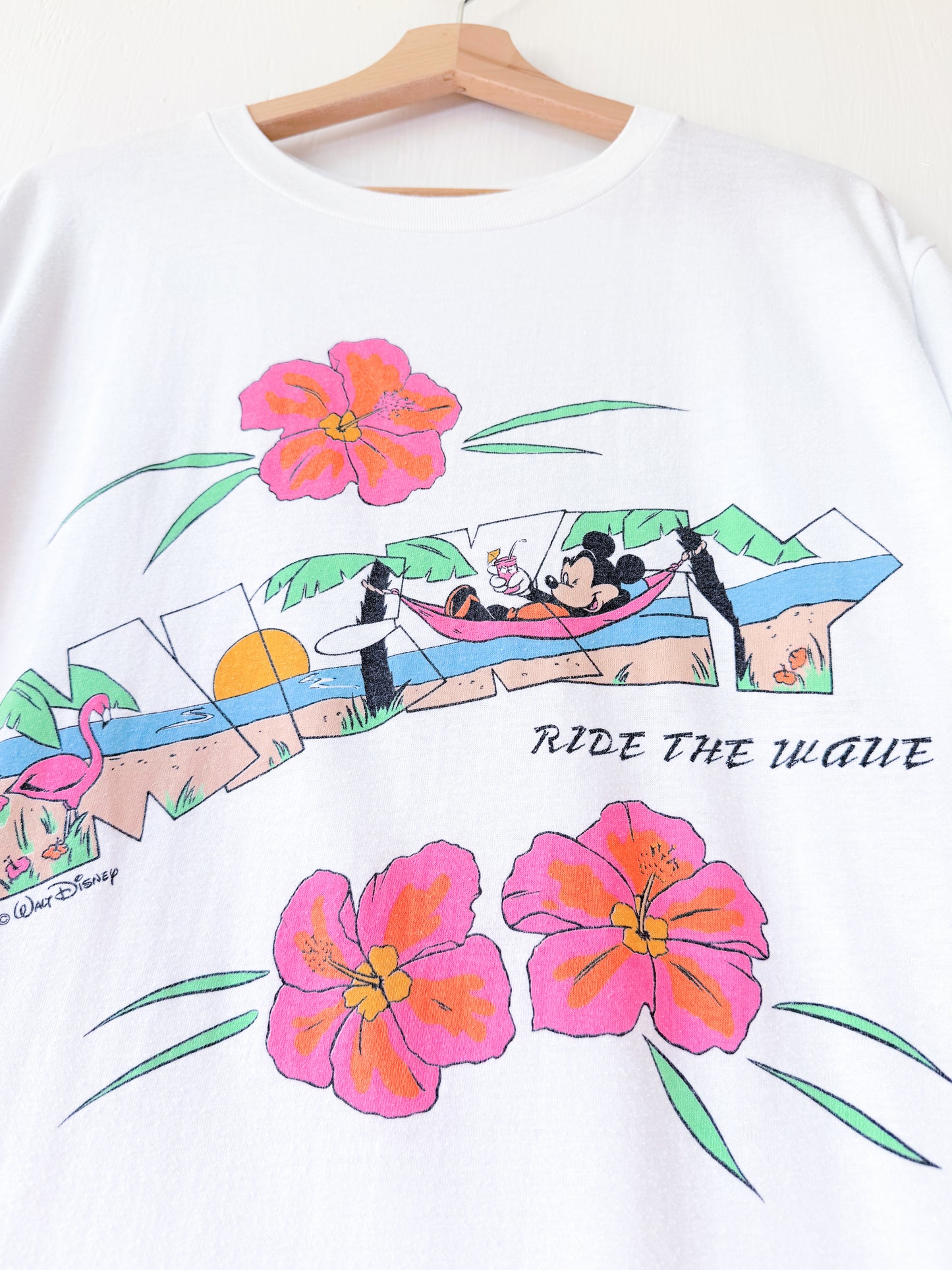 VINTAGE 80’s Ride The Wave Mickey Tee - L
