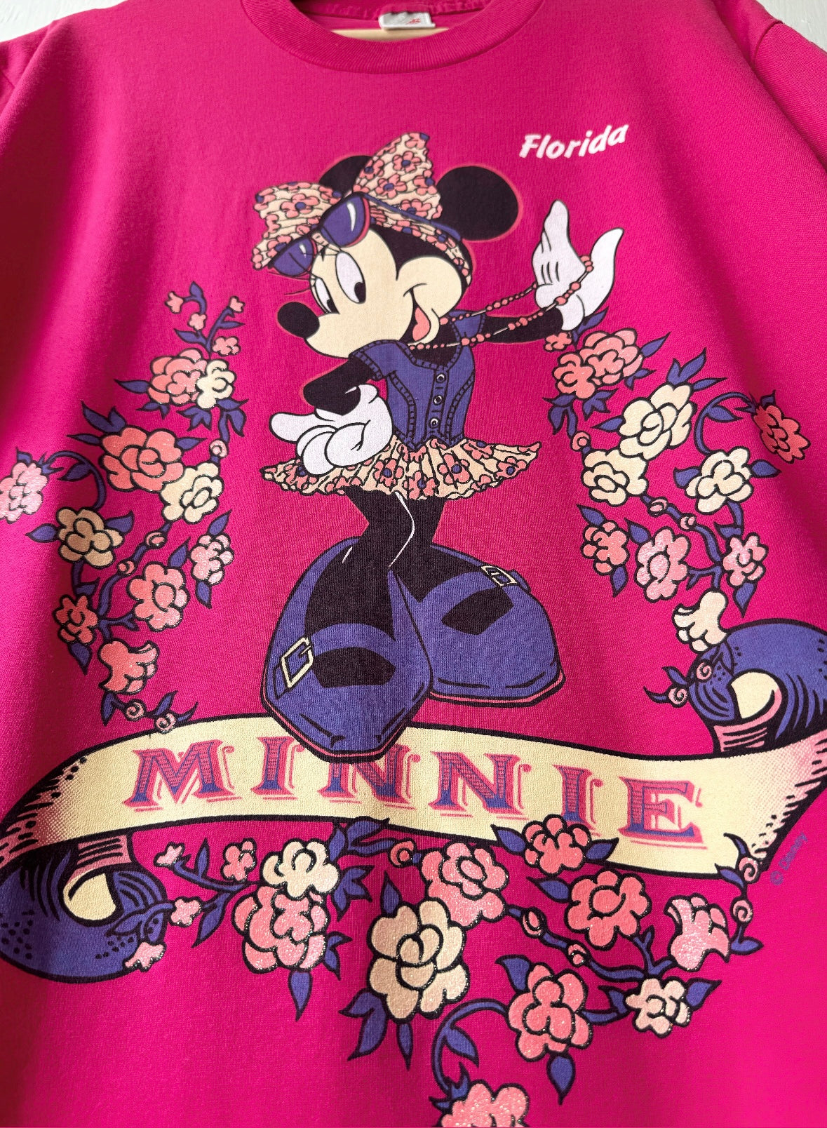 VINTAGE 90’s Minnie Floral Sparkle Tee - L
