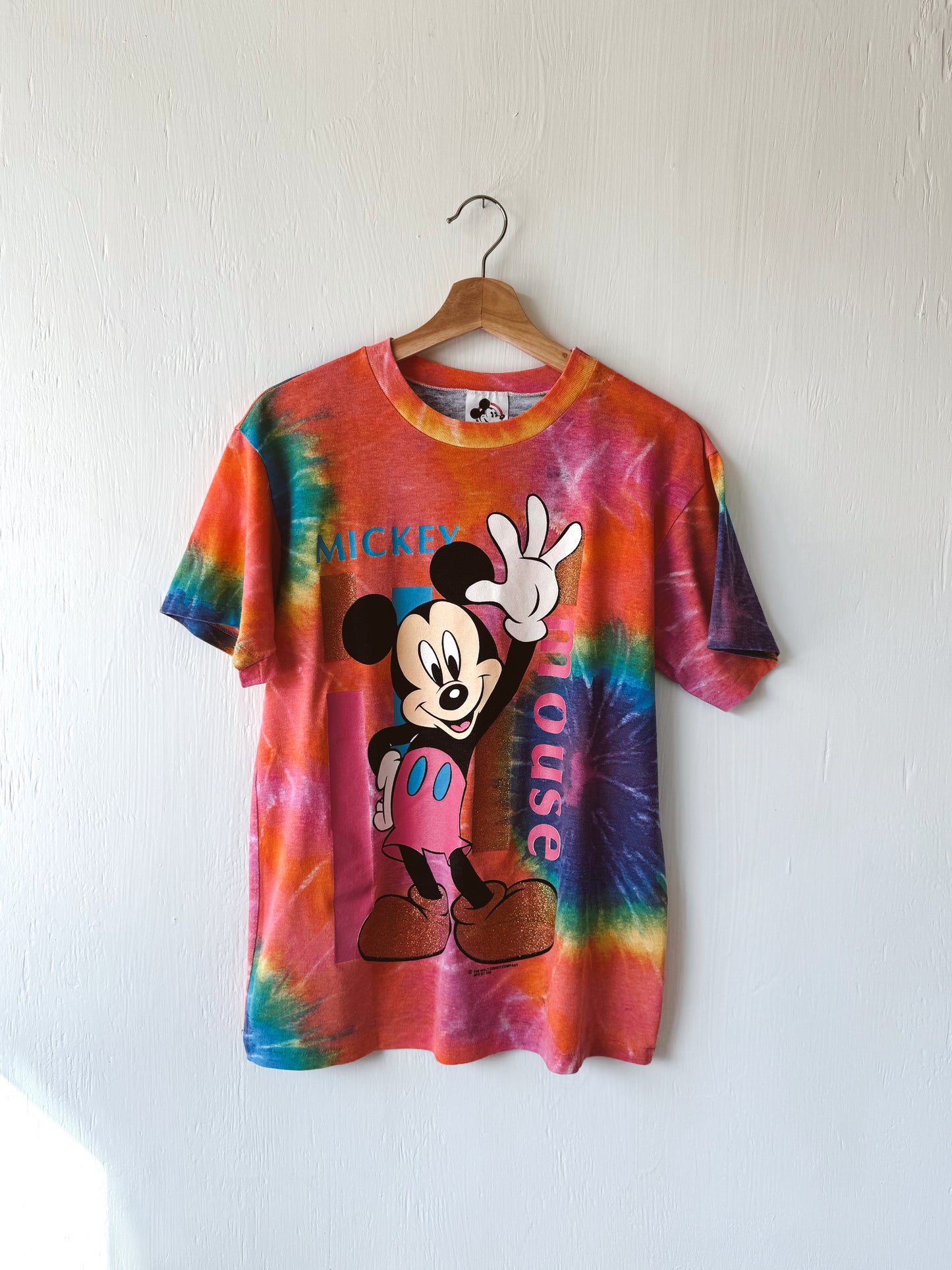 VINTAGE 90’s Tie Dye Shimmer Mickey Tee - M