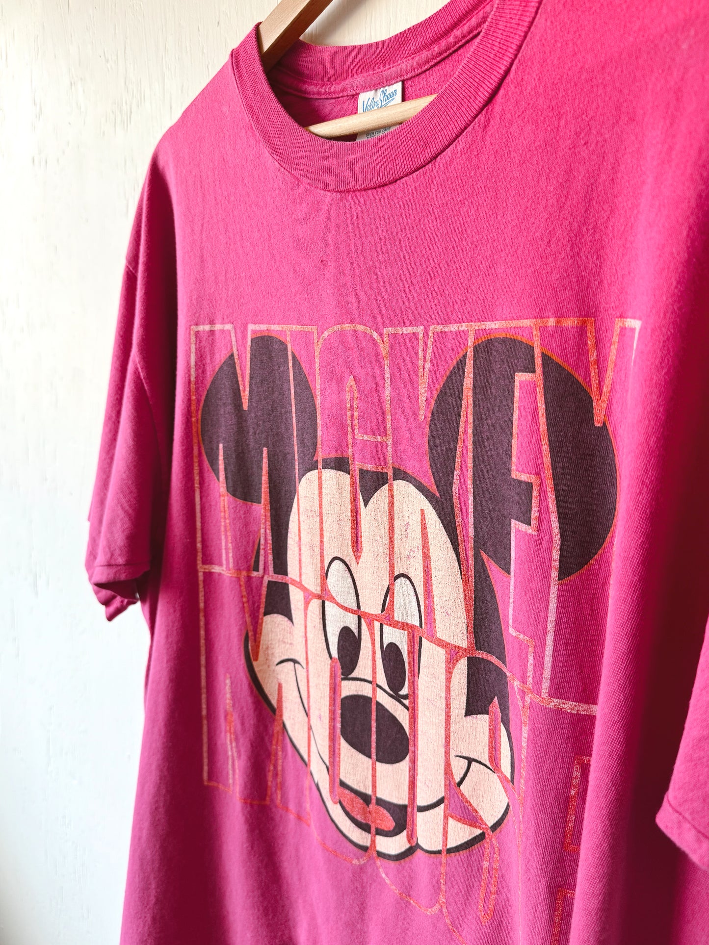 VINTAGE 90’s Velva Sheen Pink Big Mickey Tee - XL