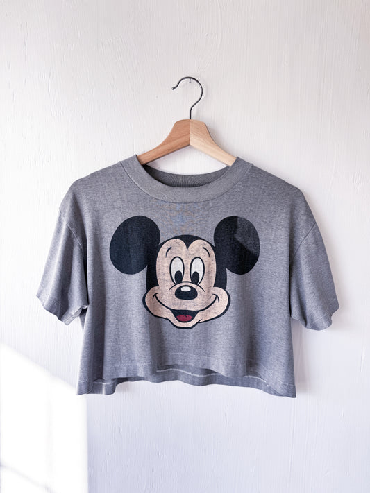 VINTAGE 80’s Big Face Mickey Cropped Tee - M/L