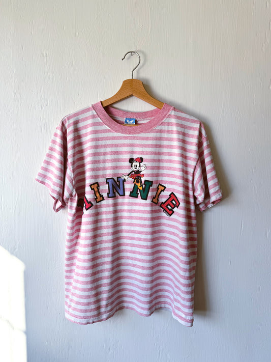 VINTAGE 90’s Pink Striped Minnie Tee - M/L