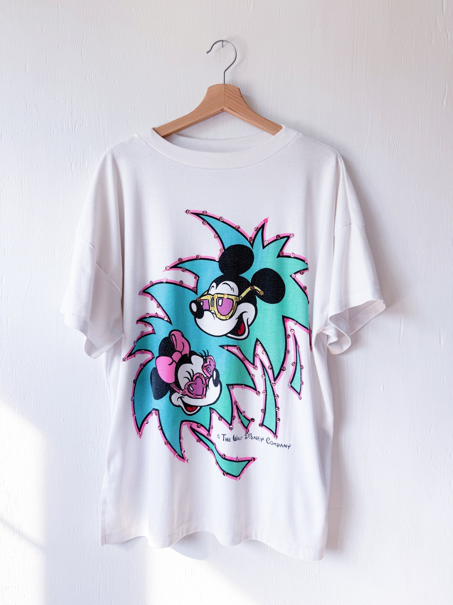 VINTAGE 80’s Mickey + Minnie Bedazzled Palms Tee - L/XL