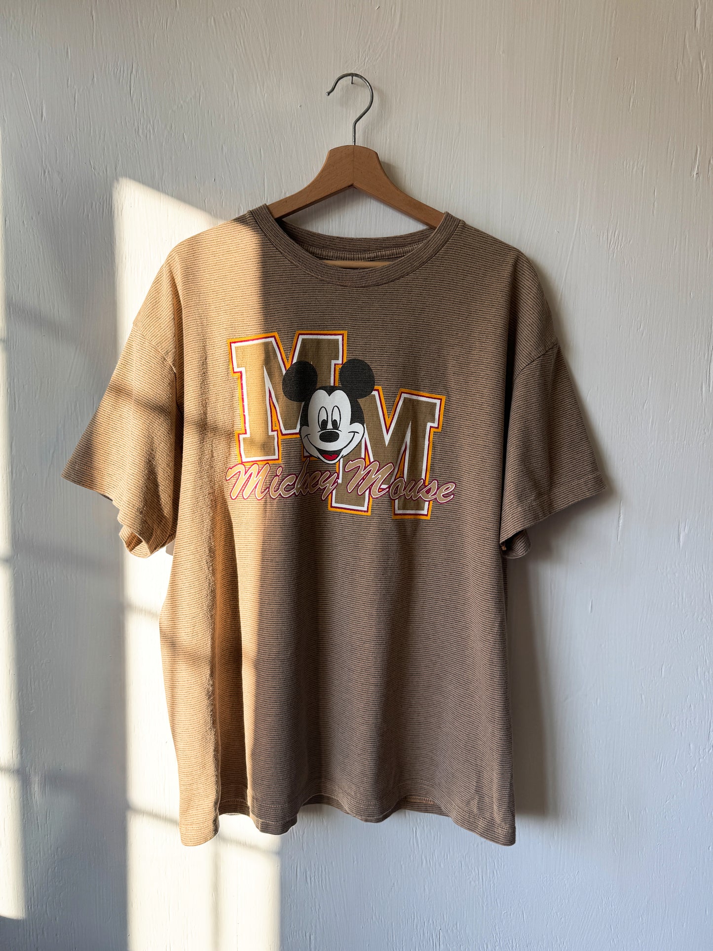 VINTAGE 90’s Neutral Striped Mickey Mouse Tee - XL