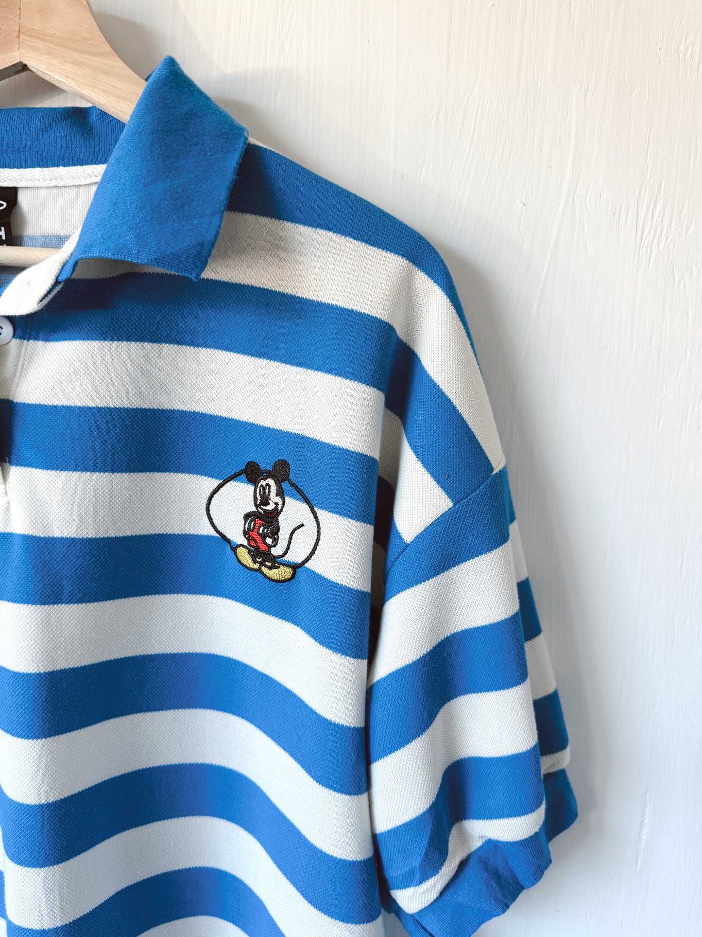 Embroidered Mickey Blue Striped Polo - XL