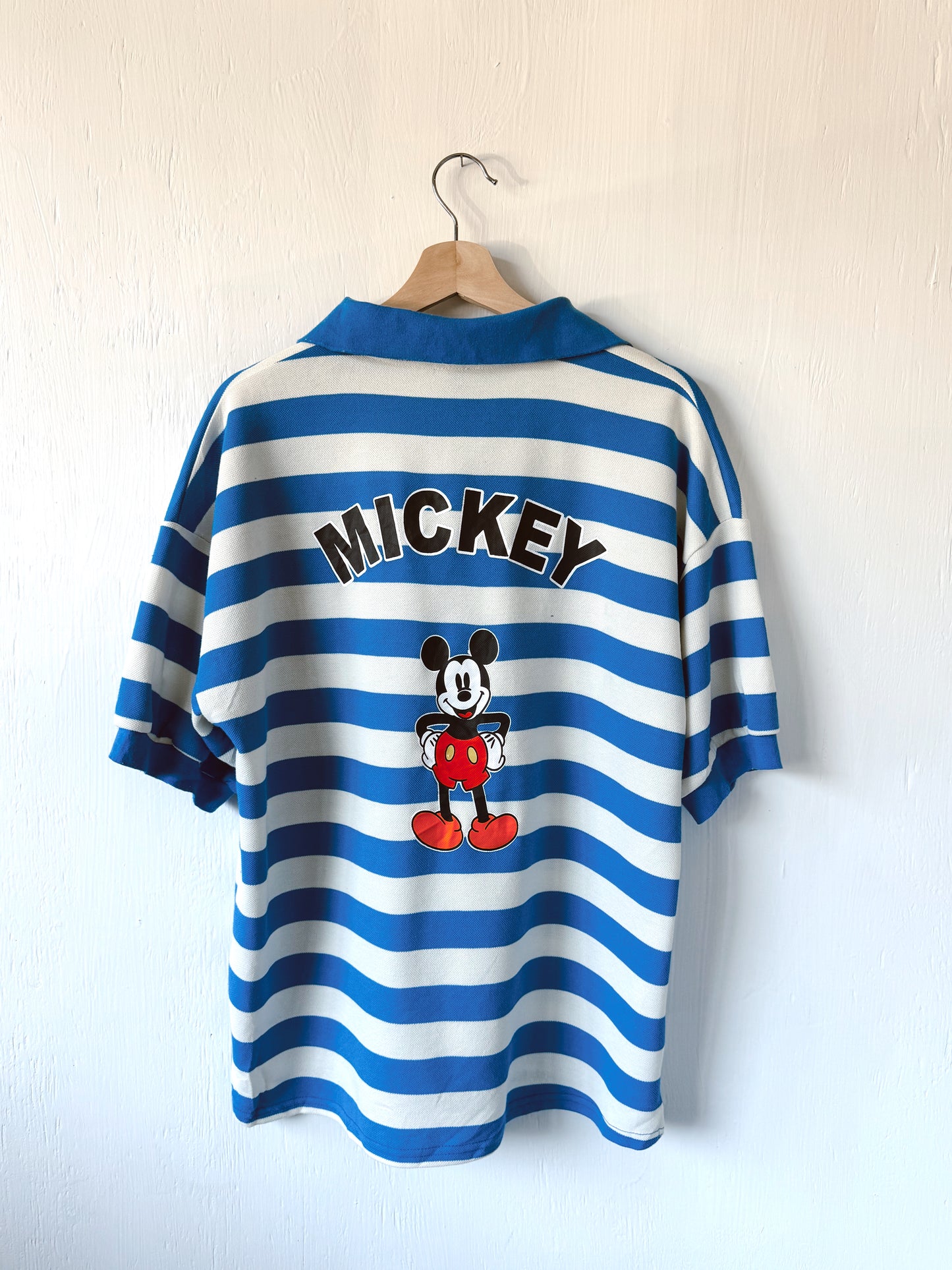 Embroidered Mickey Blue Striped Polo - XL