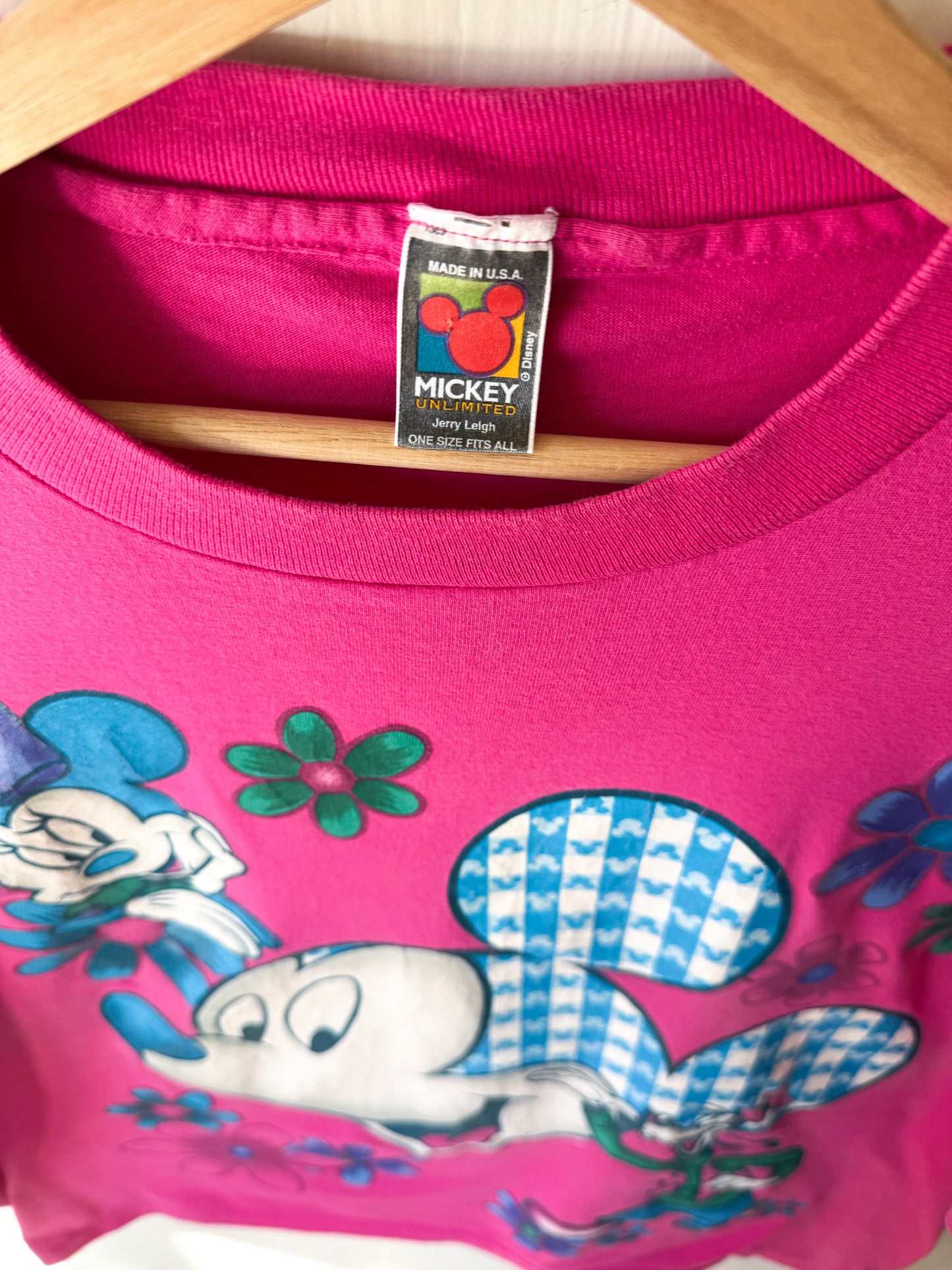 VINTAGE 90’s Big Face Mickey Floral Ghingam Tee - 1X