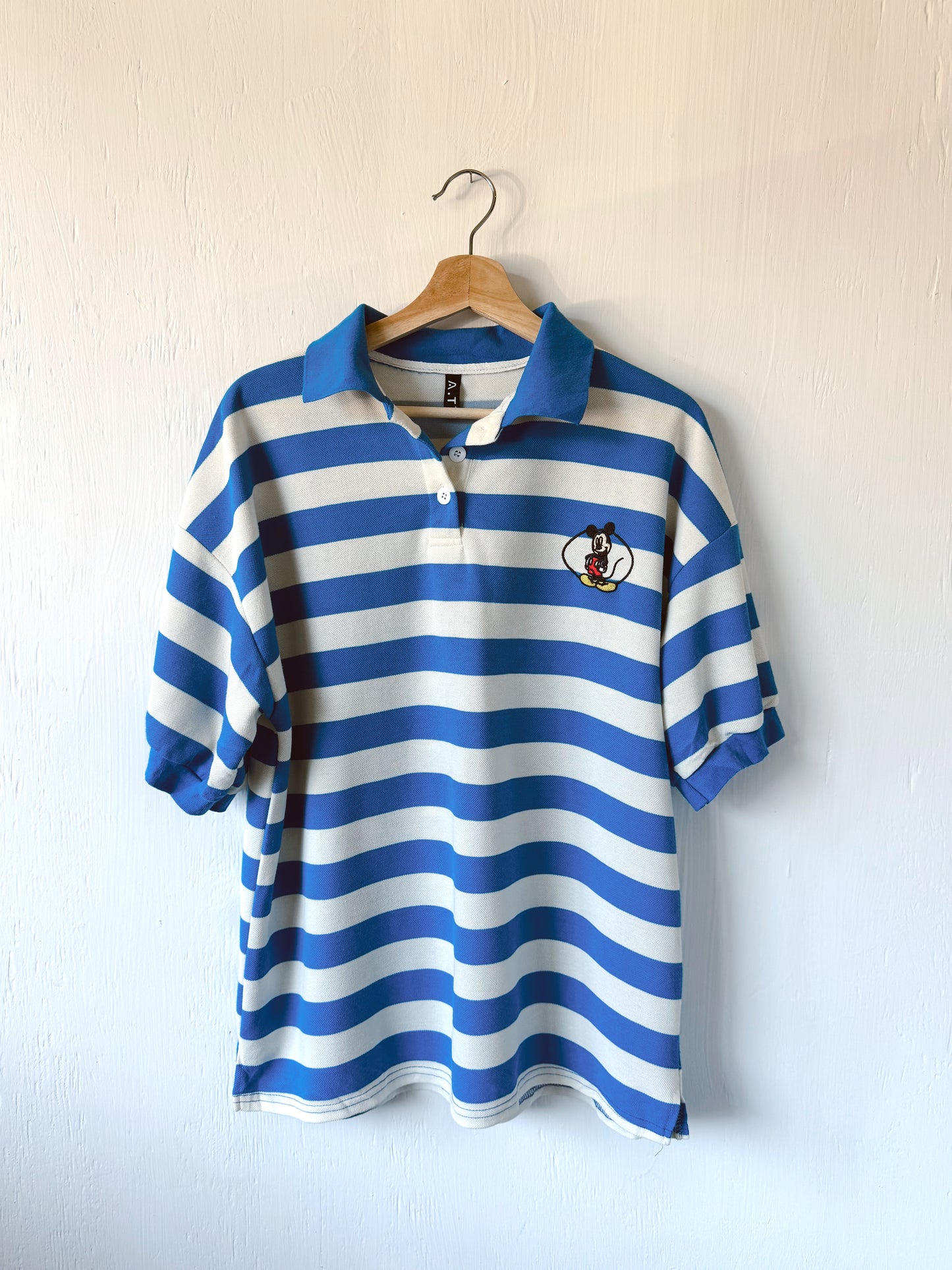 Embroidered Mickey Blue Striped Polo - XL