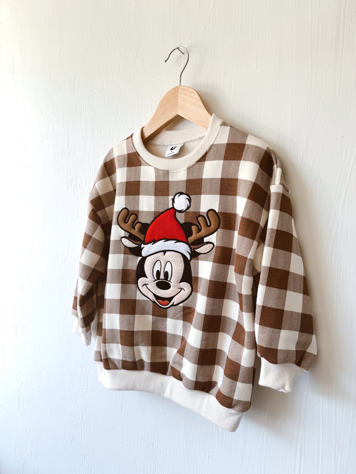 NEW Reindeer Mickey Gingham Crewneck - 3/5Y