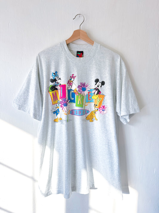 VINTAGE 90’s Mickey + Friends Sparkly Flower Tee - XL