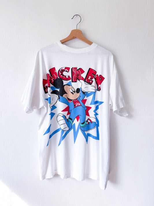 VINTAGE 90’s Bandana Motif Single Stitch Mickey Tee - 2X