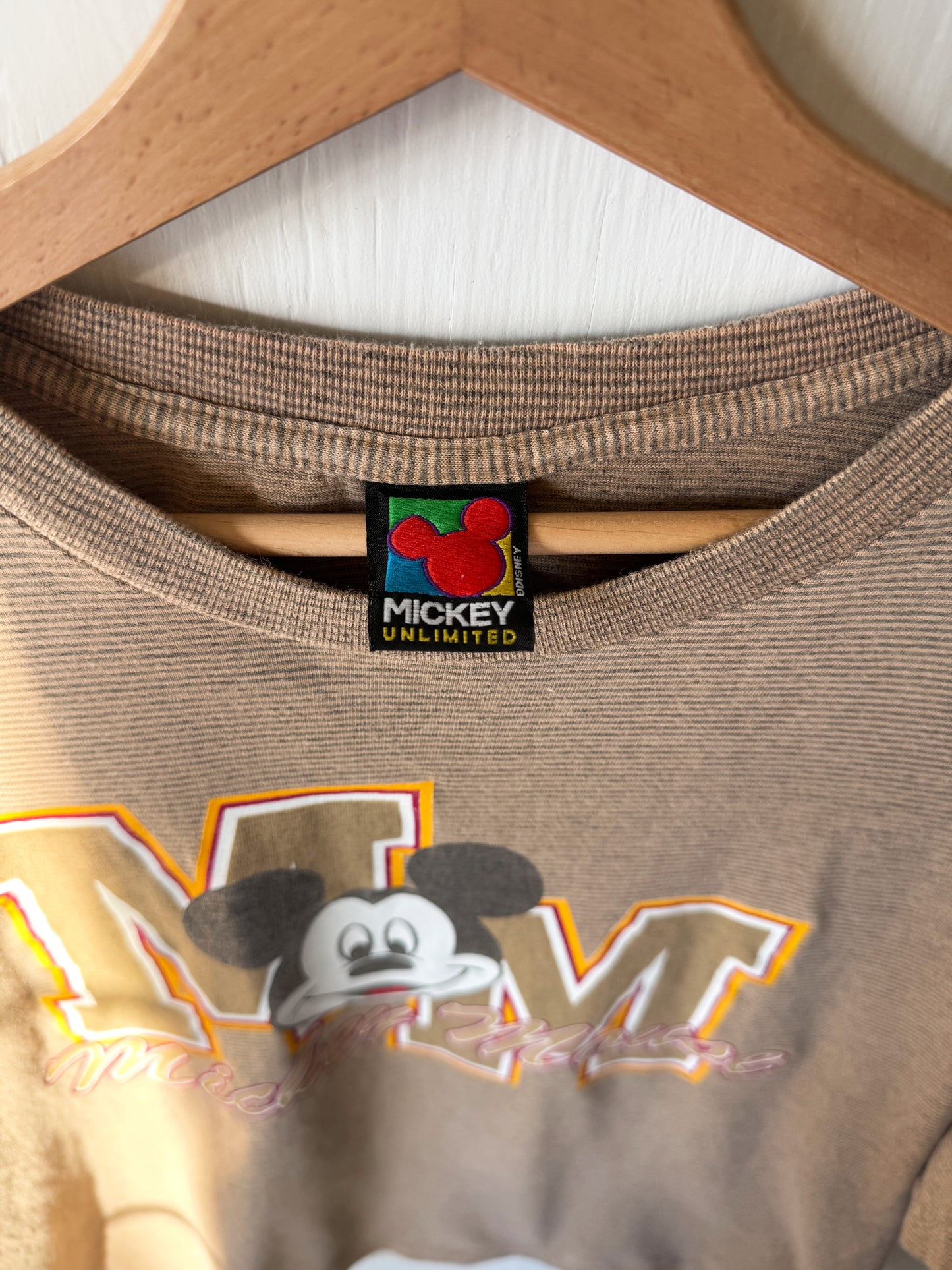 VINTAGE 90’s Neutral Striped Mickey Mouse Tee - XL