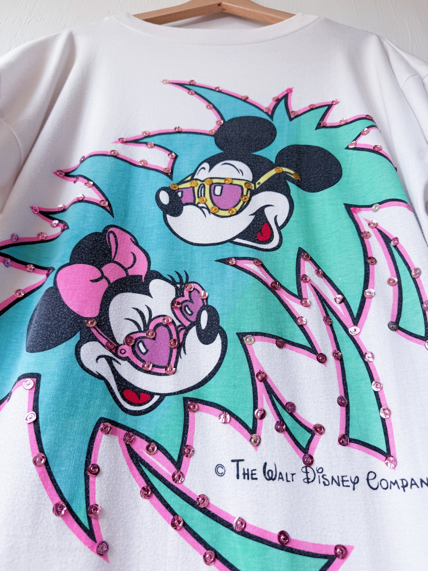 VINTAGE 80’s Mickey + Minnie Bedazzled Palms Tee - L/XL
