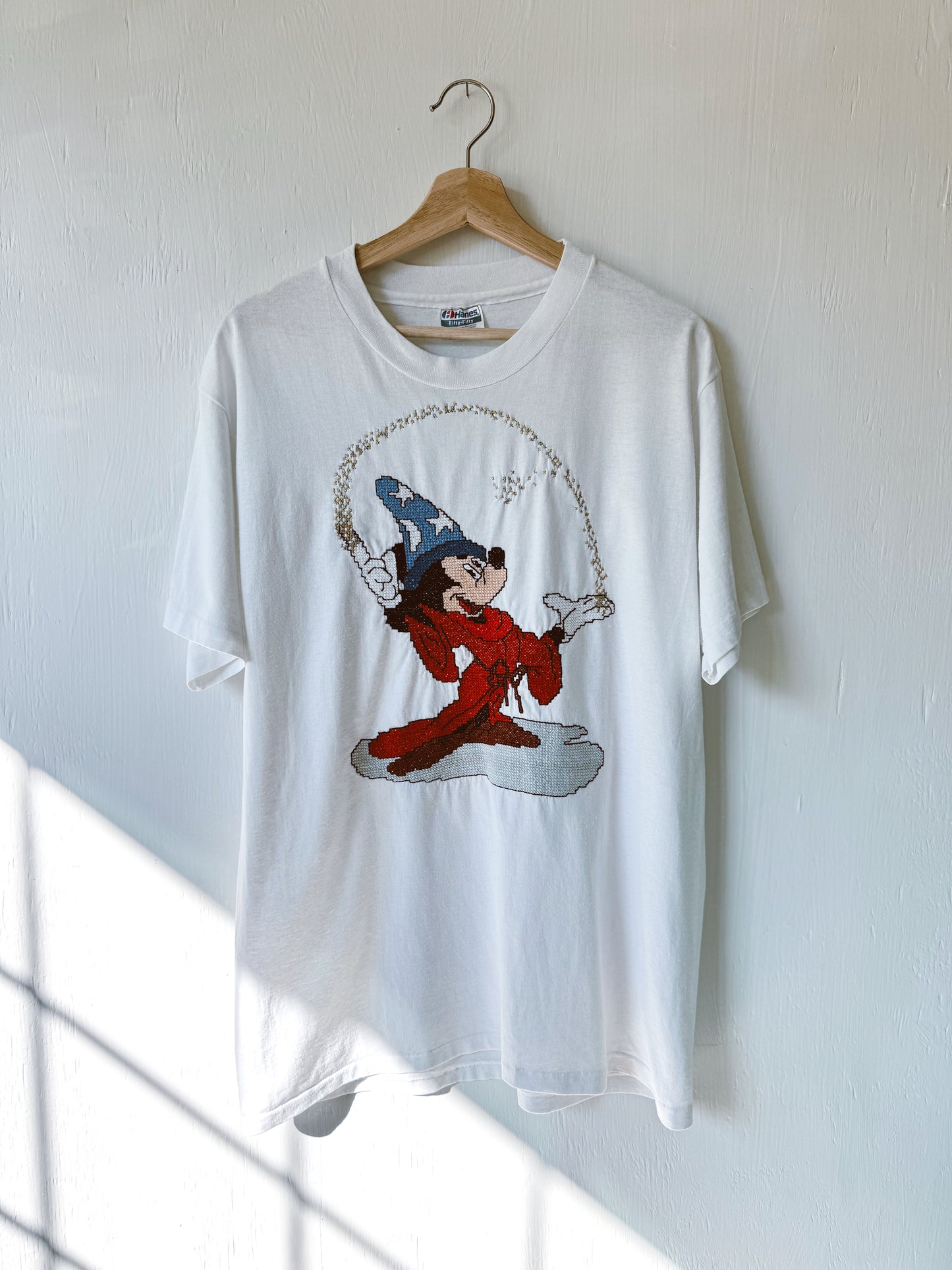 VINTAGE 80’s Cross Stitched Sorcerer Mickey Tee (one of a kind) - L