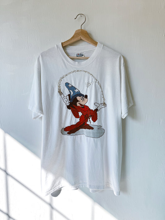 VINTAGE 80’s Cross Stitched Sorcerer Mickey Tee (one of a kind) - L