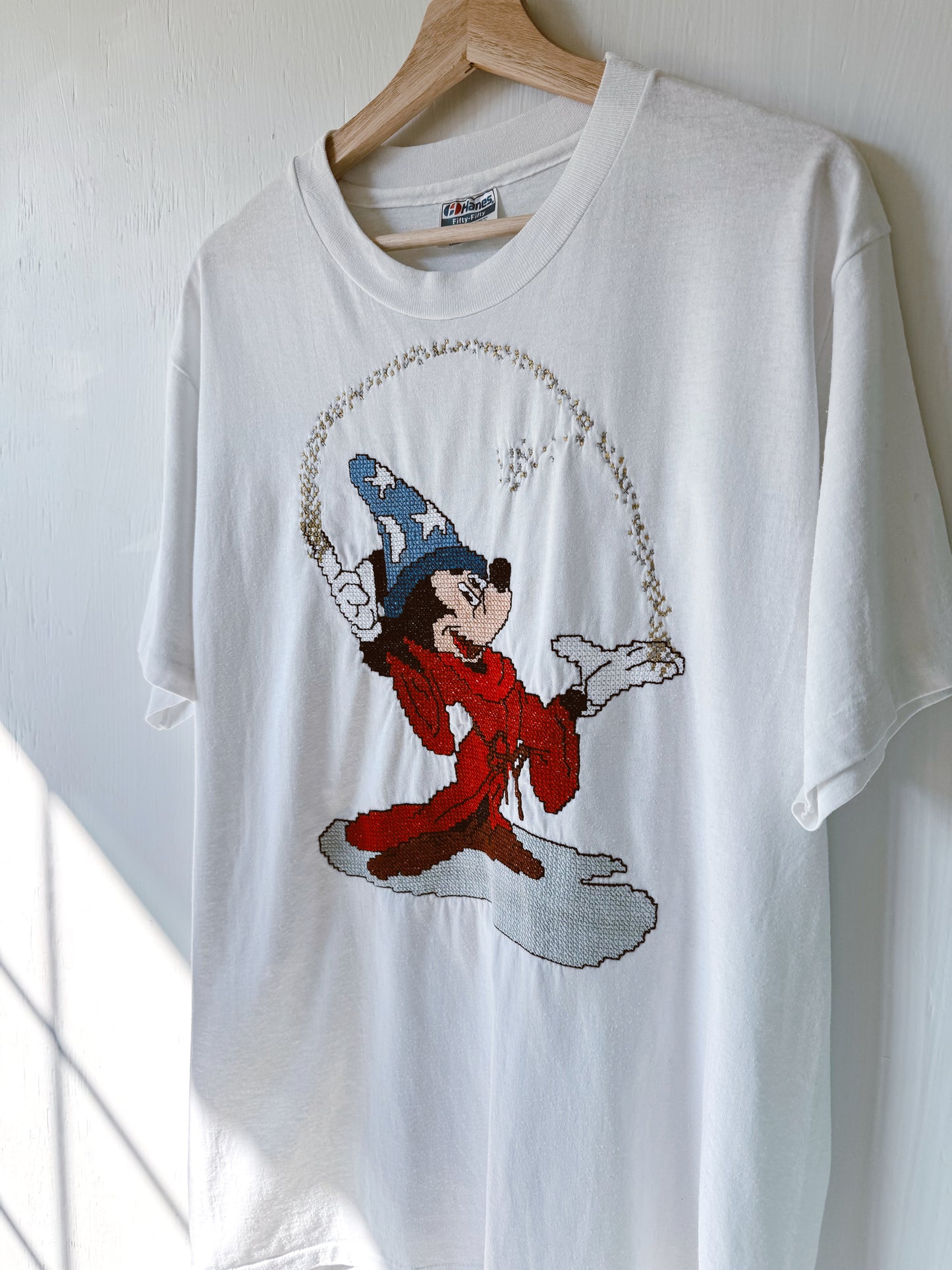 VINTAGE 80’s Cross Stitched Sorcerer Mickey Tee (one of a kind) - L