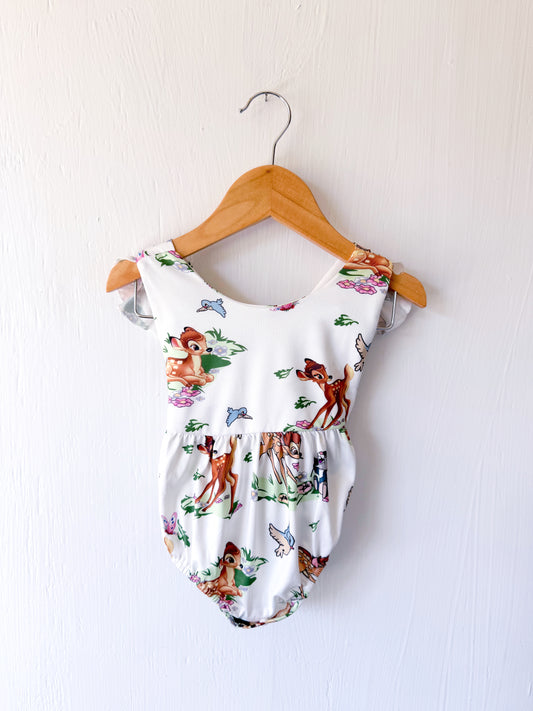 NEW Bambi Print Ruffle Romper - 0/6M