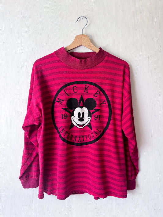 VINTAGE 1991 Striped Mock Neck Tee - L