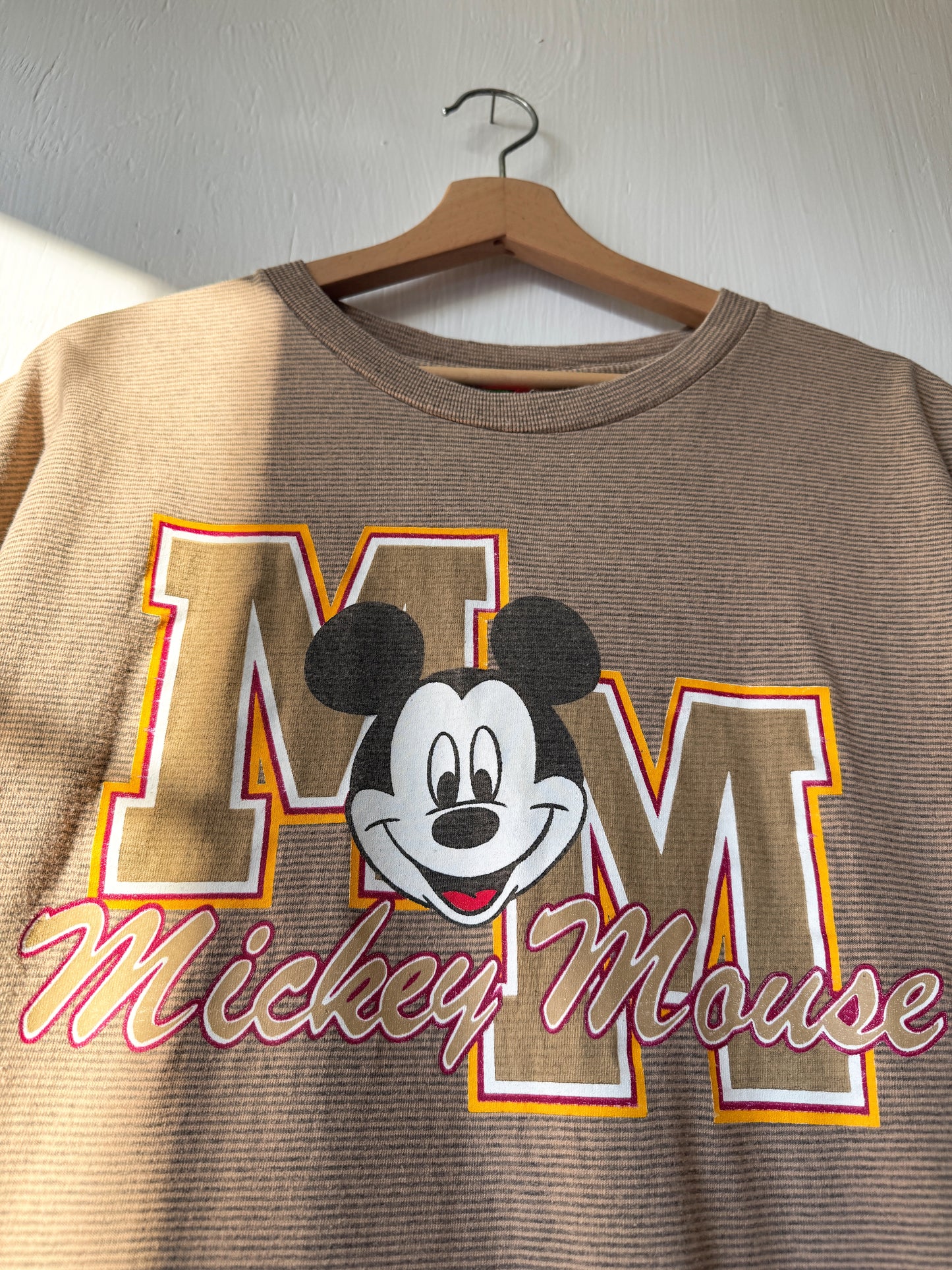 VINTAGE 90’s Neutral Striped Mickey Mouse Tee - XL