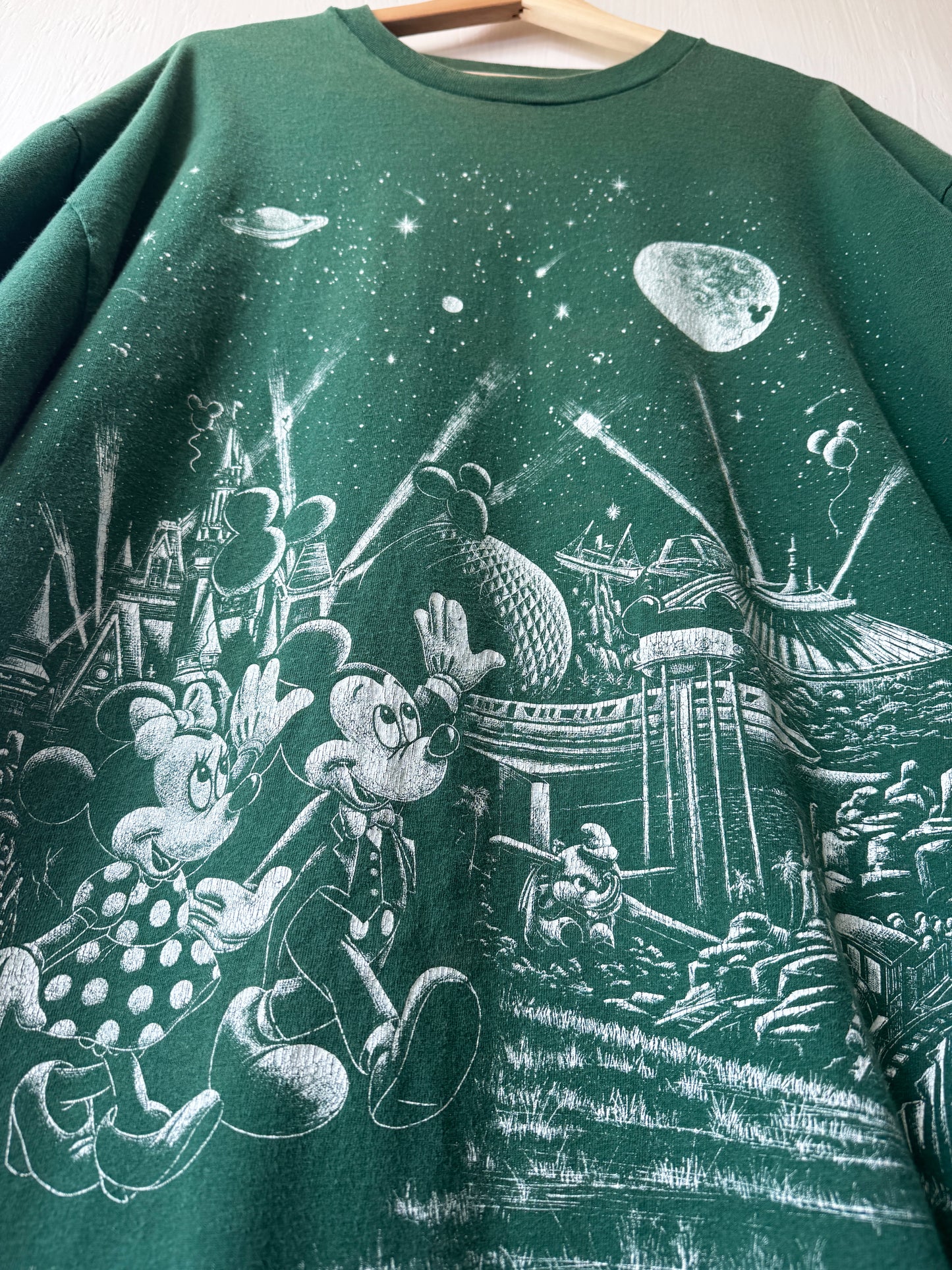 VINTAGE 90’s Mickey + Minnie Attractions Space Tee - XL