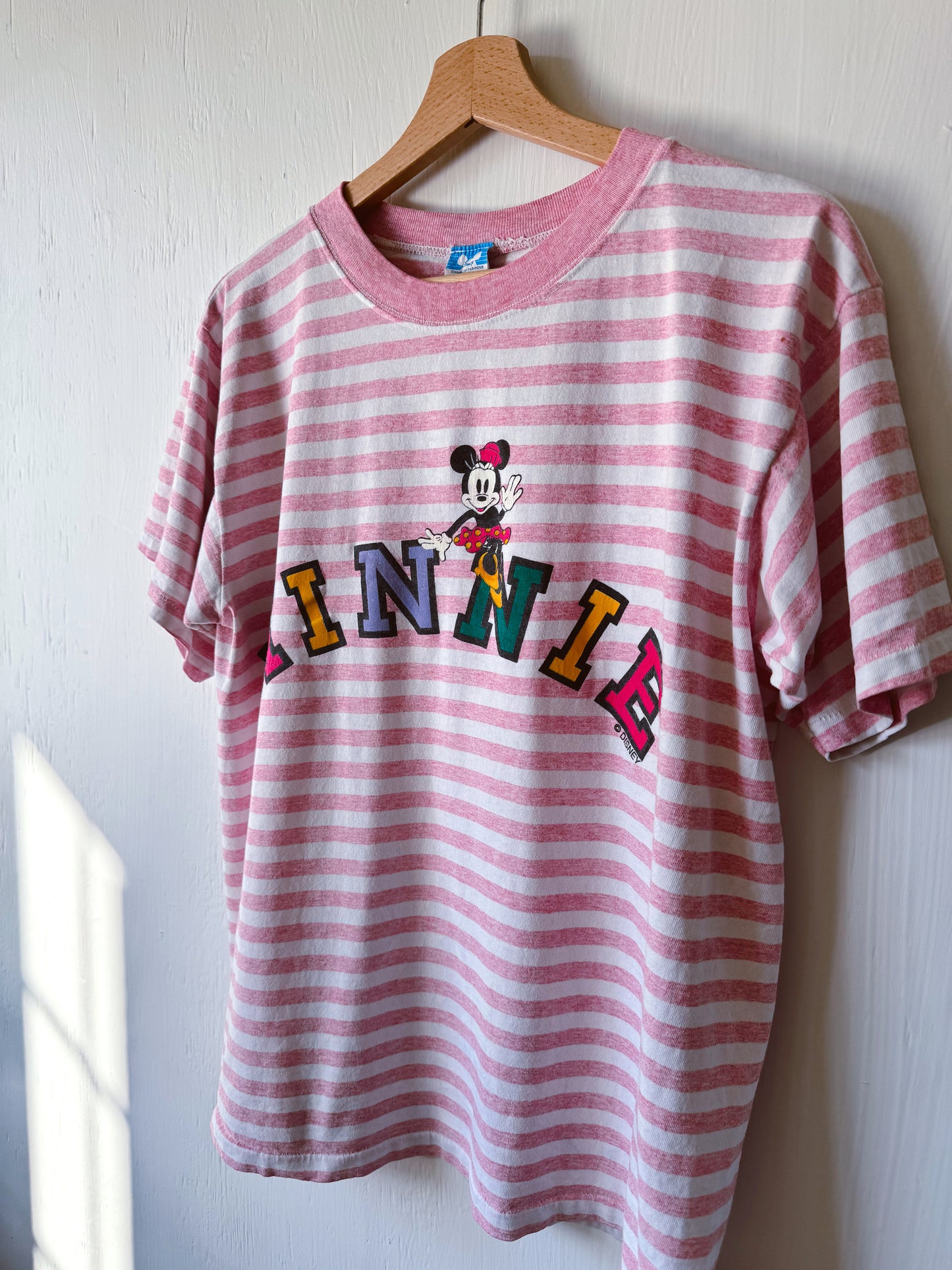 VINTAGE 90’s Pink Striped Minnie Tee - M/L