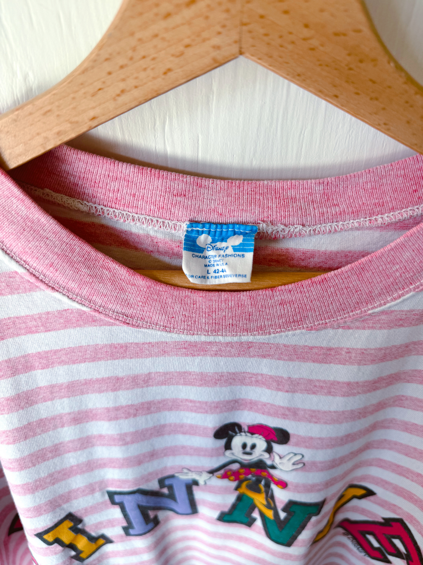 VINTAGE 90’s Pink Striped Minnie Tee - M/L