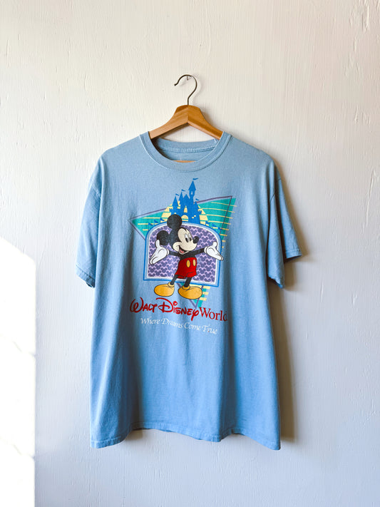 VINTAGE 00’s Baby Blue WDW Castle Tee - L