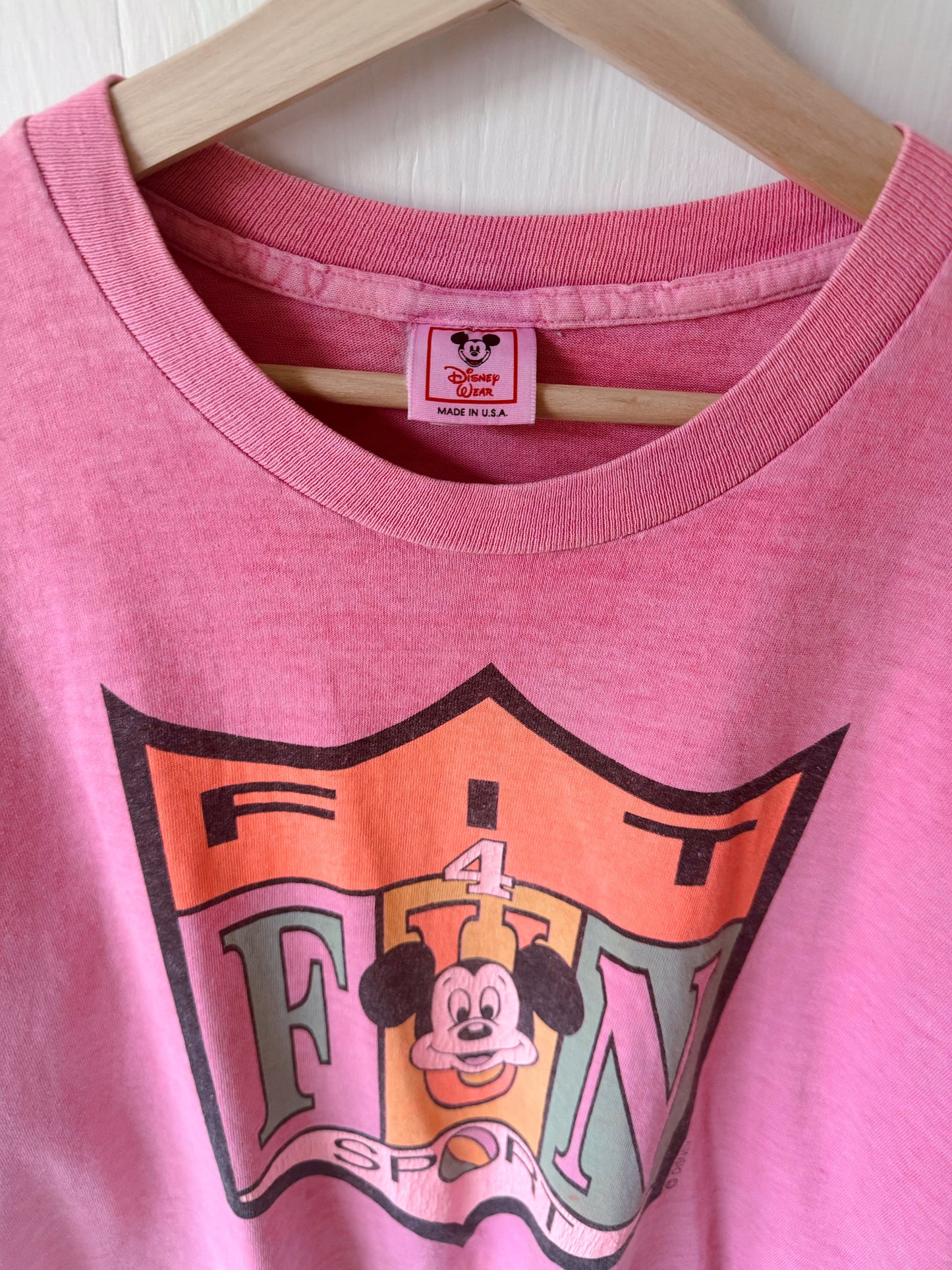 VINTAGE 80's Pink Mickey Sport Tee - OSFM