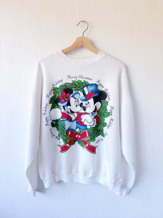 VINTAGE 90’s Mickey Minnie Wreath Crewneck - L