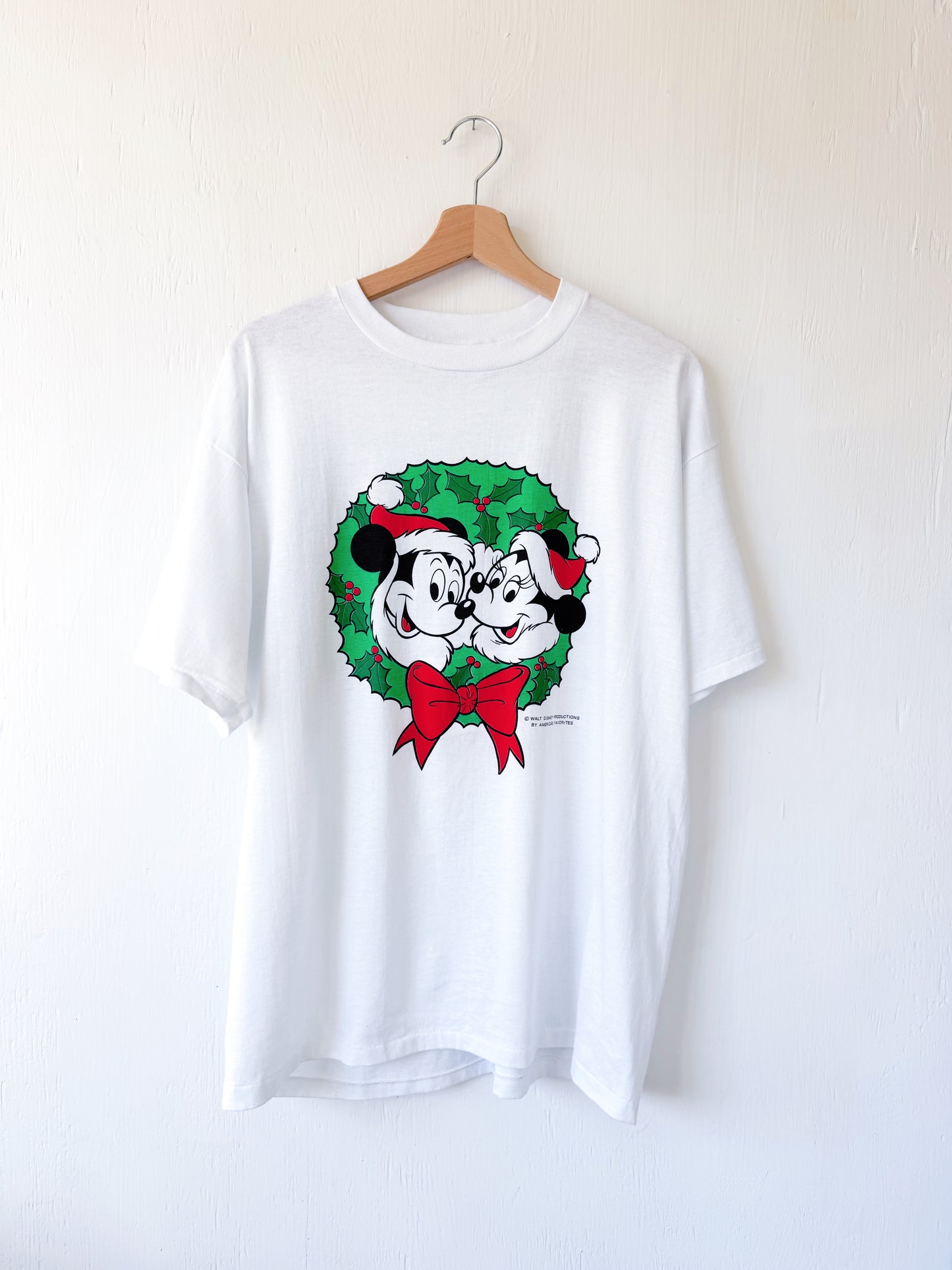 VINTAGE 80's Mickey Minnie Wreath Tee - XL